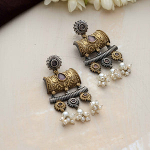trueBrowns Silver Gold Tone Dangle Earrings
