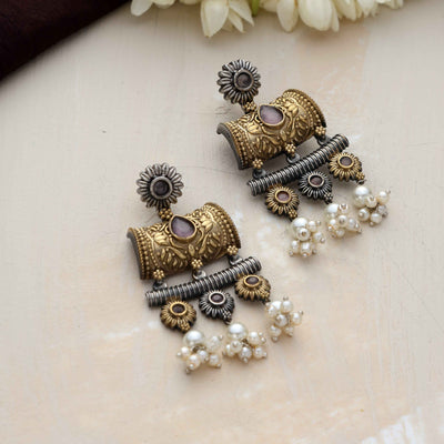 trueBrowns Silver Gold Tone Dangle Earrings