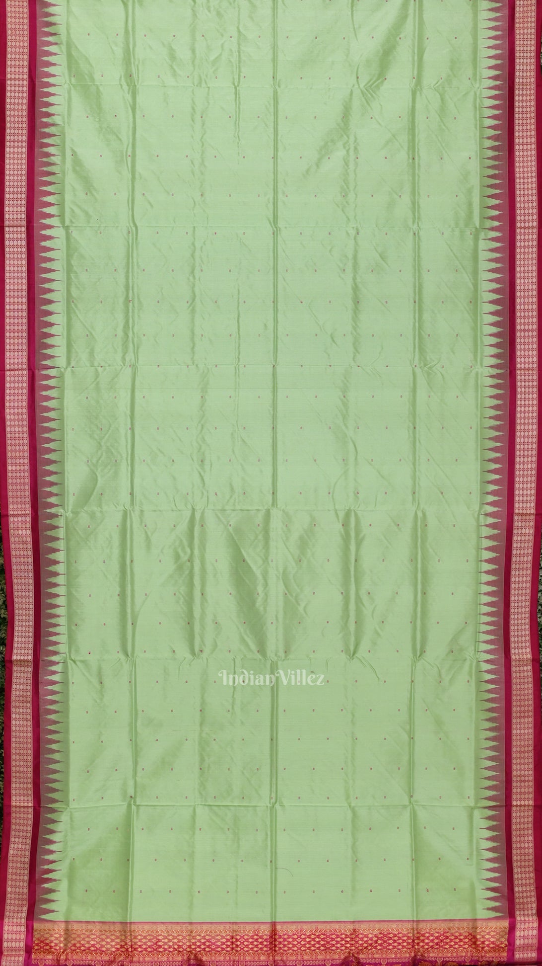 Pista Green with Rani Pink Buti Design Bomkai Sambalpuri Silk Saree