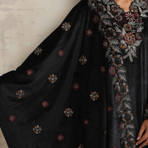 trueBrowns Black Velvet Floral Embroidered Kurta Pant Dupatta Set