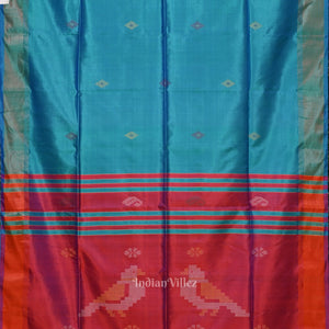 Sky Blue Magenta Pink Pure Bishnupuri Silk Saree