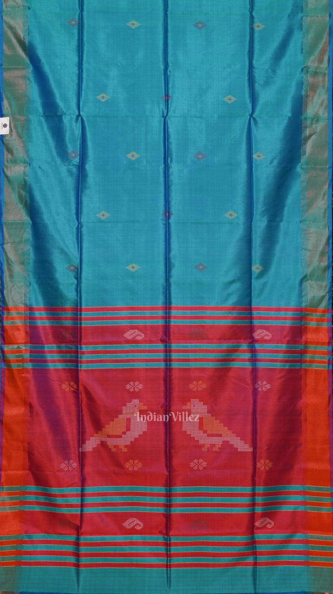 Sky Blue Magenta Pink Pure Bishnupuri Silk Saree