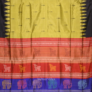 Mehendi Green with Fish Motif Double Pallu Berhampuri Silk Saree