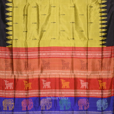 Mehendi Green with Fish Motif Double Pallu Berhampuri Silk Saree