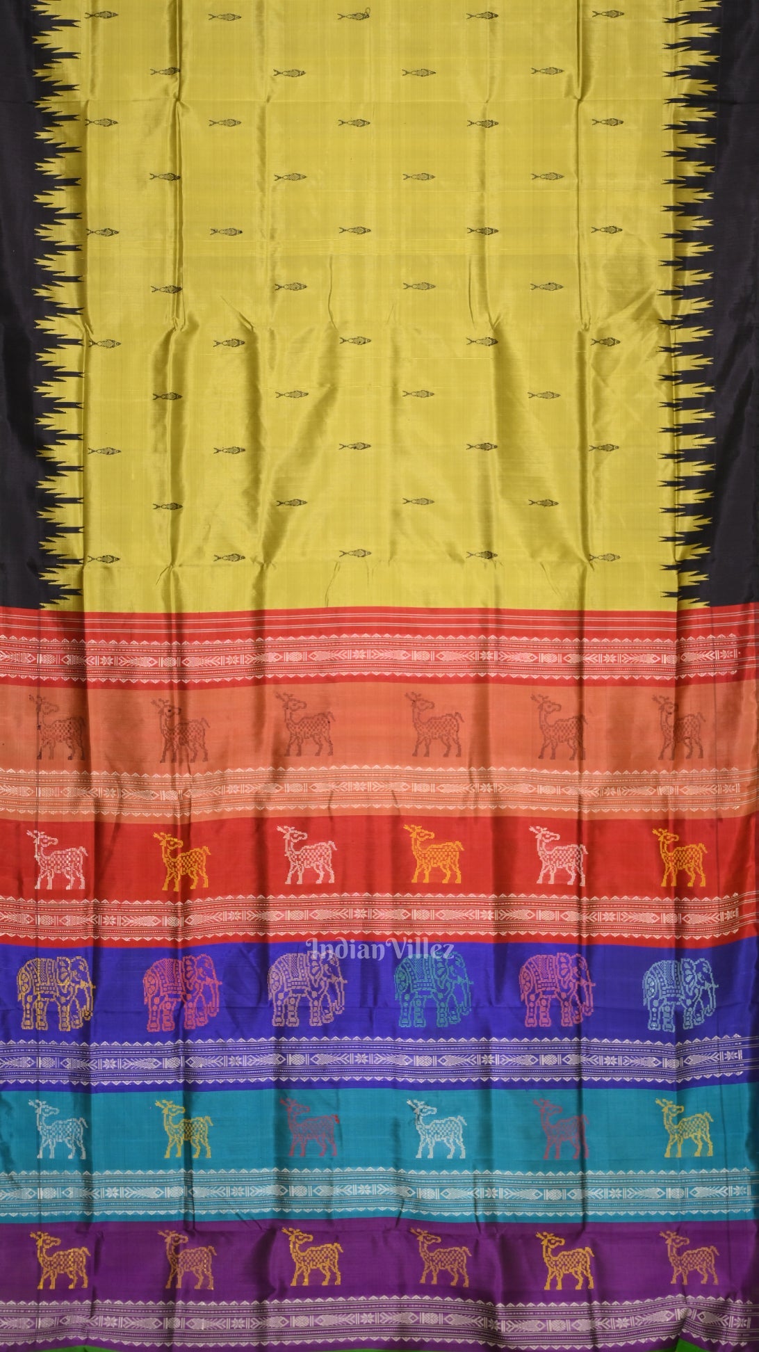 Mehendi Green with Fish Motif Double Pallu Berhampuri Silk Saree