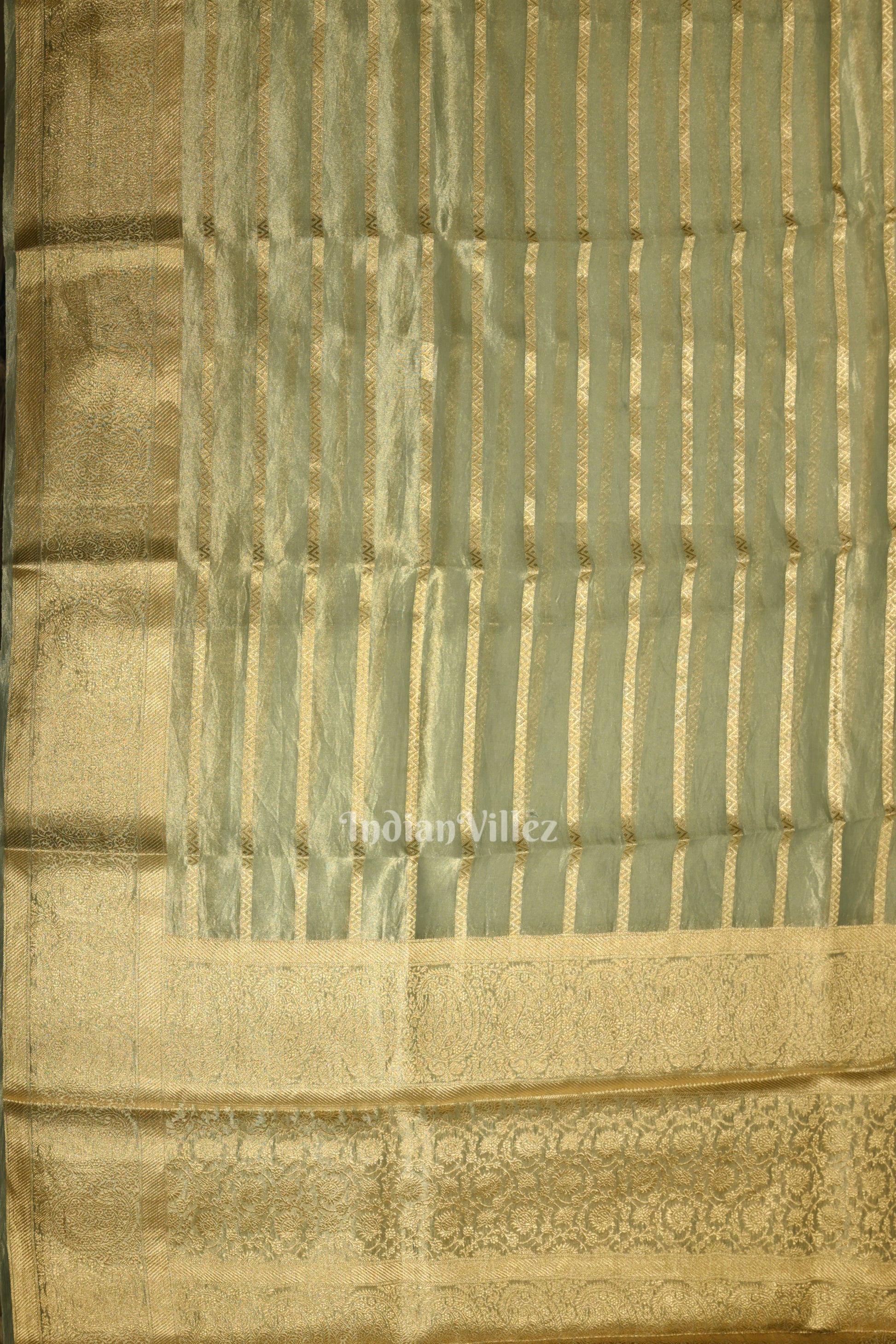 Bluish Green Zari Woven Tissue Banarasi Saree