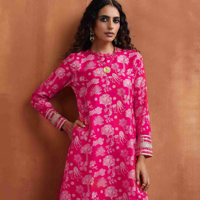 trueBrowns Red Print Sharara Set