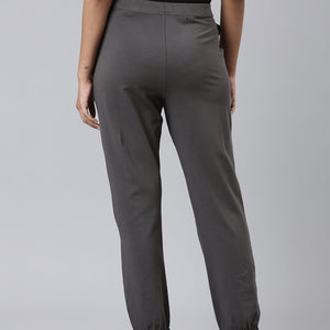 Women Solid Silver Grey Mid Rise Cotton Casual Joggers