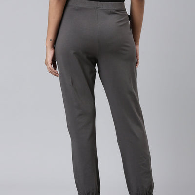 Women Solid Silver Grey Mid Rise Cotton Casual Joggers