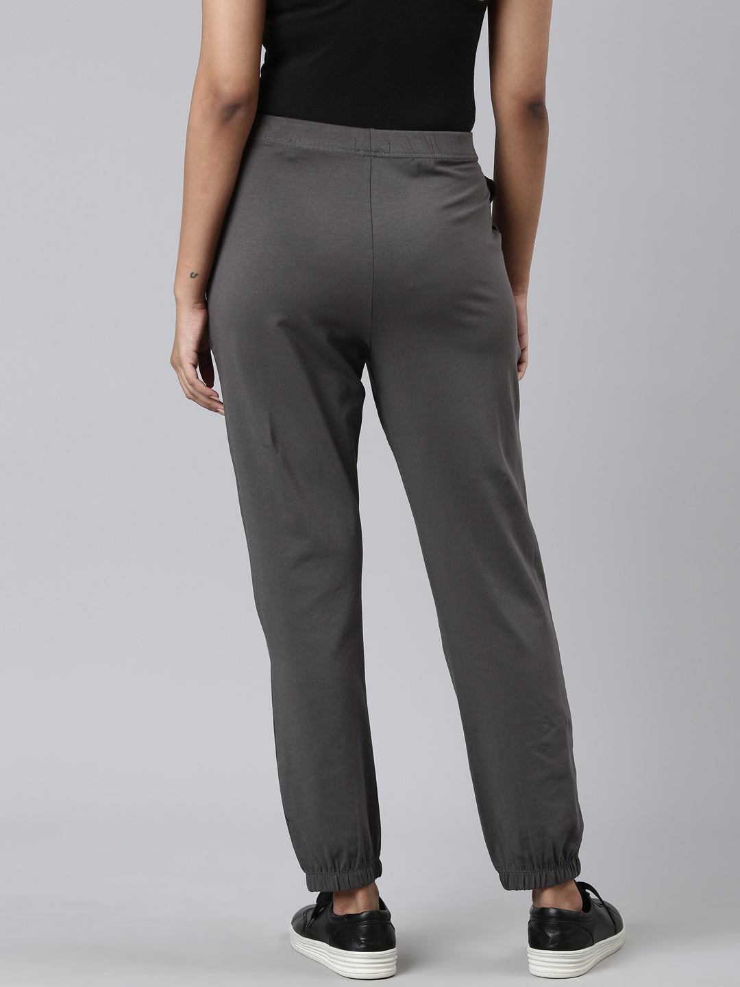 Women Solid Silver Grey Mid Rise Cotton Casual Joggers