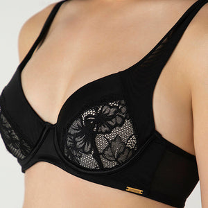 Glam Padded Non-Wired Plunge Bra - Black