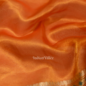 Deep Orange Zari Woven Exclusive Kora  Organza Banarasi Tissue Saree