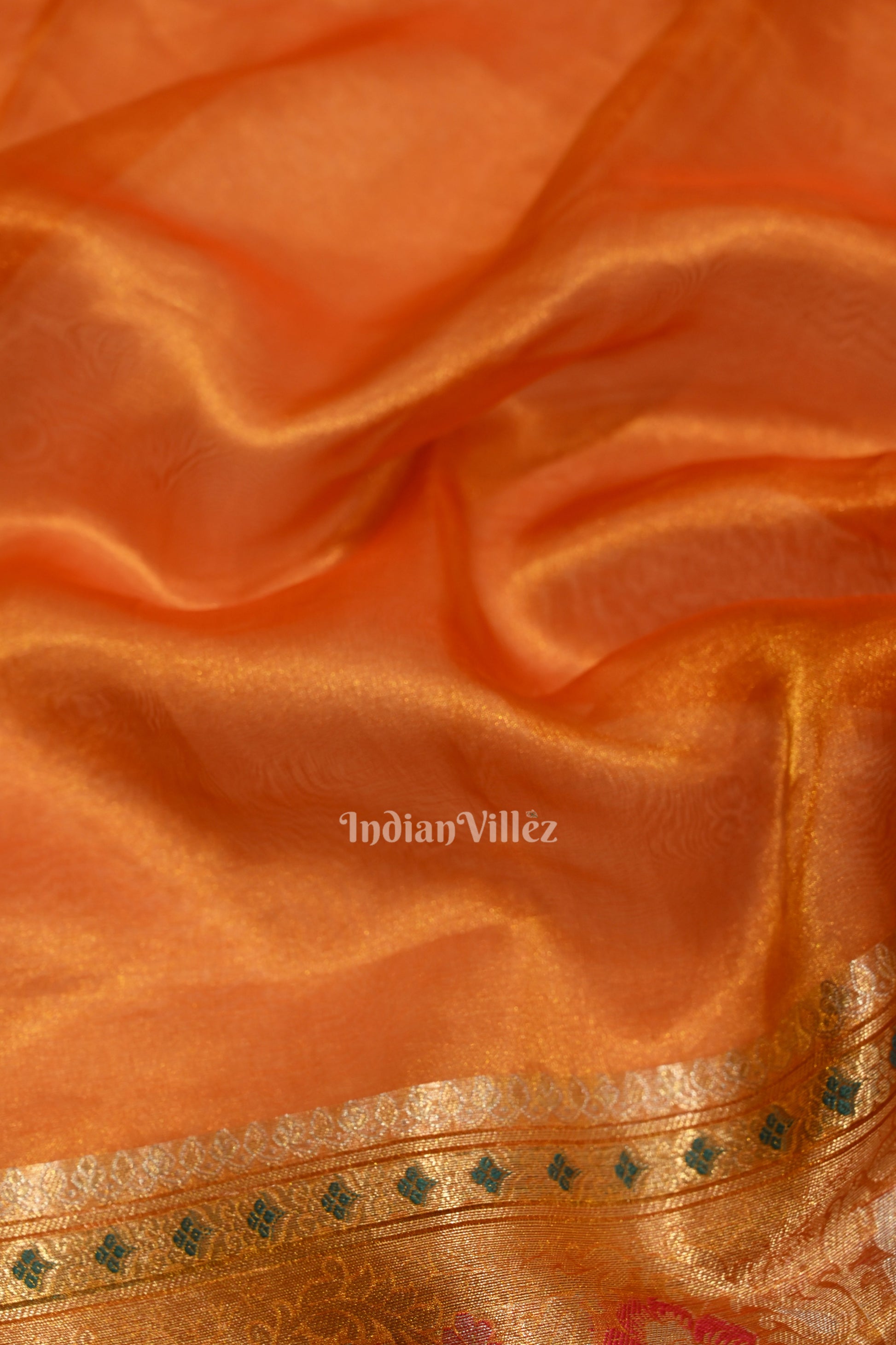 Deep Orange Zari Woven Exclusive Kora  Organza Banarasi Tissue Saree