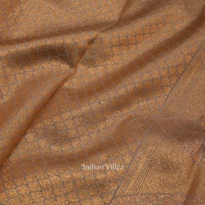 Copper With Silver Work Pure Kanjivaram Tissue Silk Saree