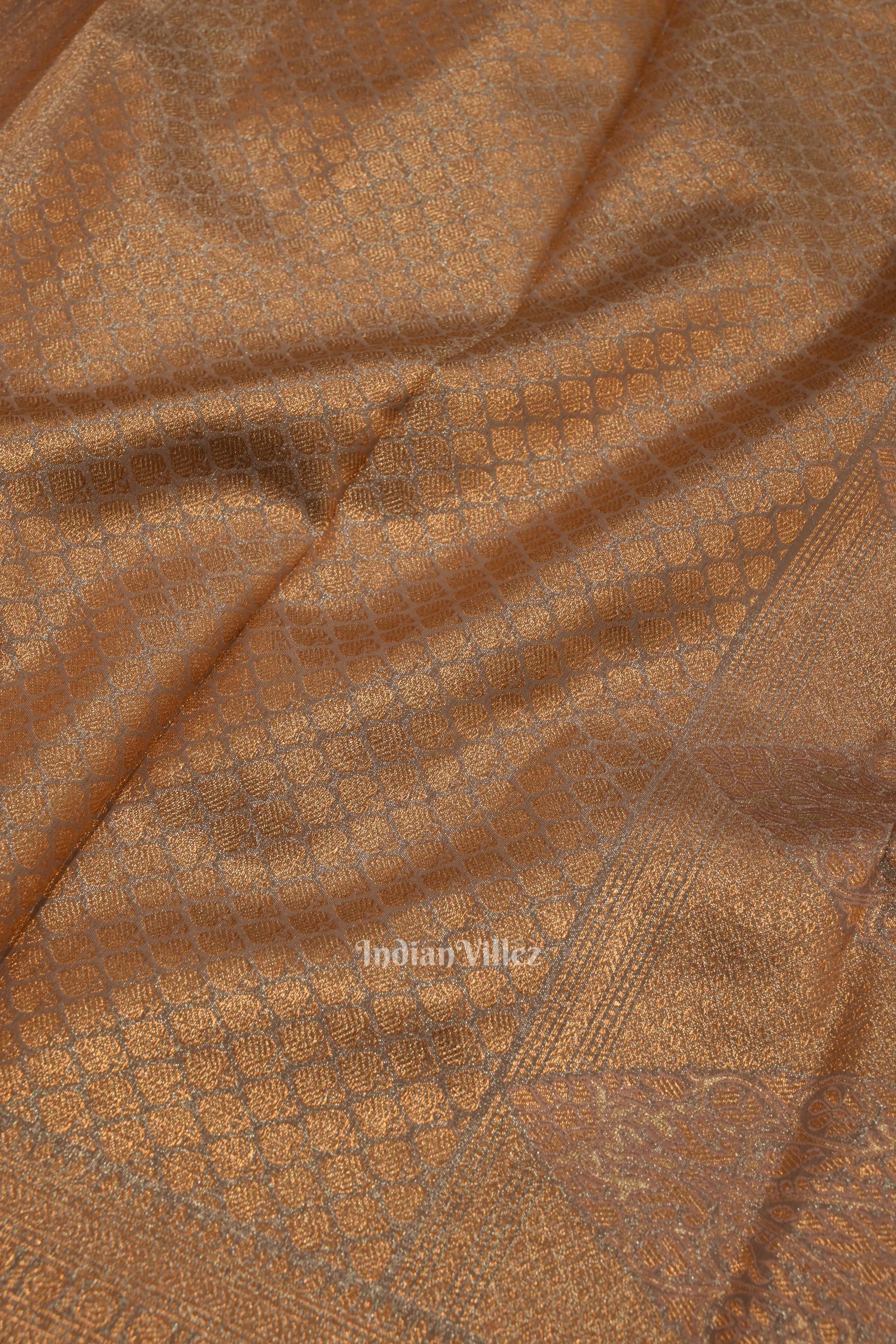 Copper With Silver Work Pure Kanjivaram Tissue Silk Saree