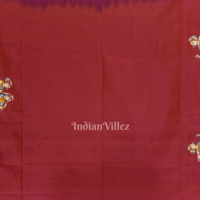 Purple Rasaleela Theme Hand-Painted Pattachitra Saree