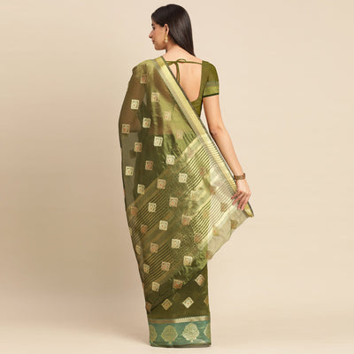 Mehendi Woven Organza Saree