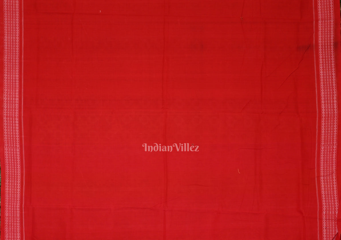 Lemon Yellow Red Ikat Sambalpuri Pure Cotton Saree