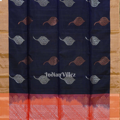 Deep Blue With Peach Handwoven South Soft Silk Saree