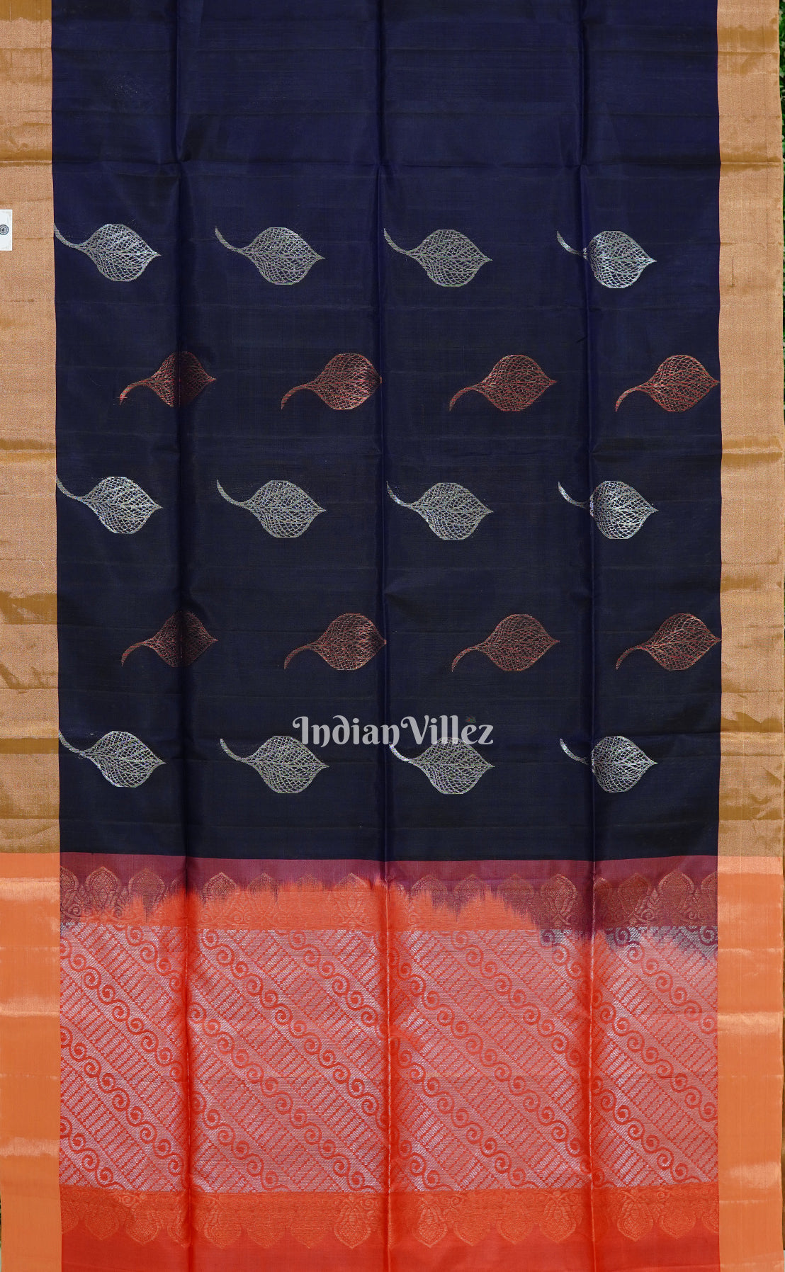 Deep Blue With Peach Handwoven South Soft Silk Saree