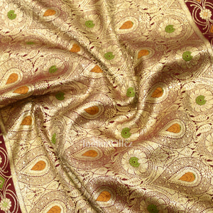 Pure Maroon Meenakari Pure Mashru Satin Silk Banarasi Saree