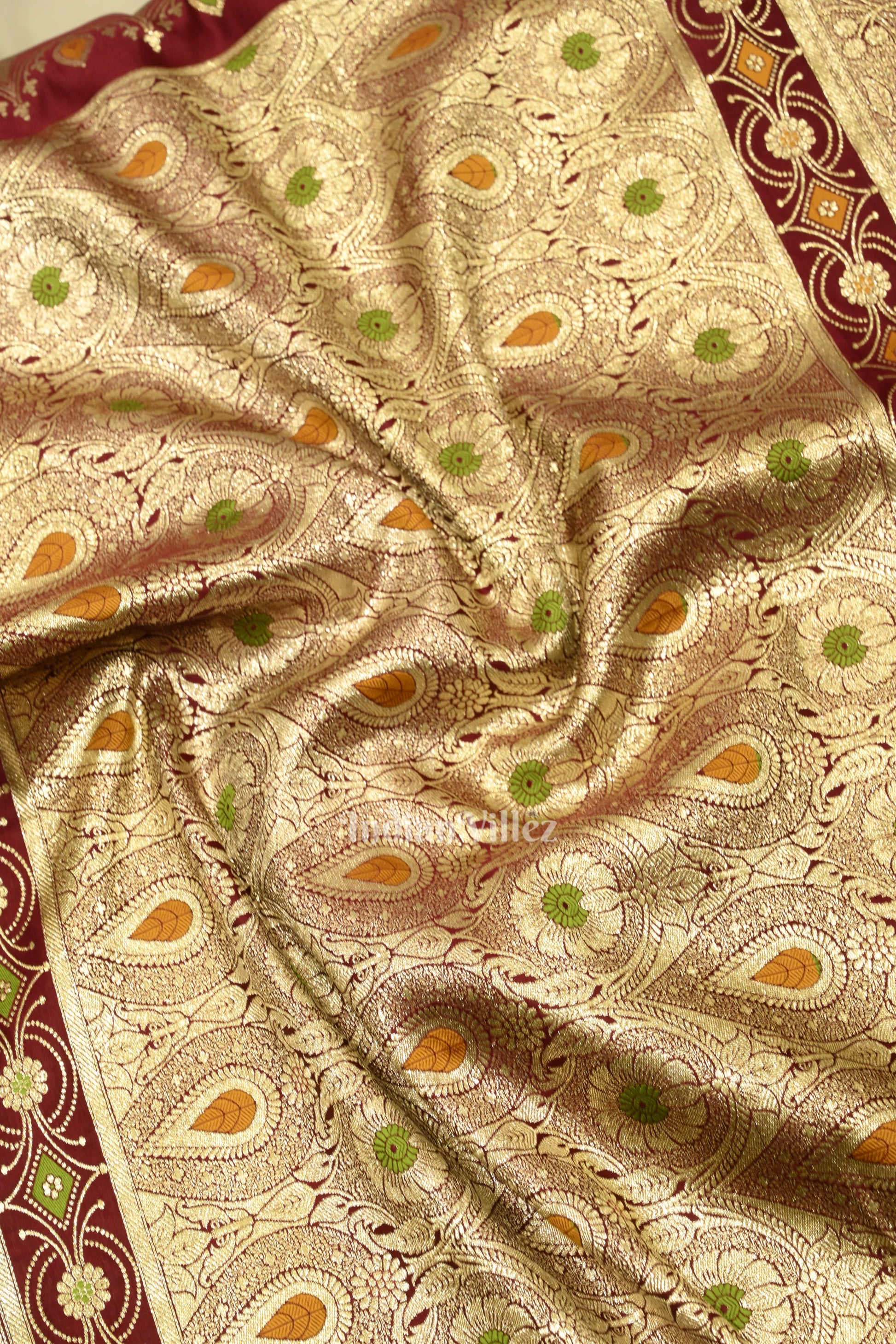 Pure Maroon Meenakari Pure Mashru Satin Silk Banarasi Saree
