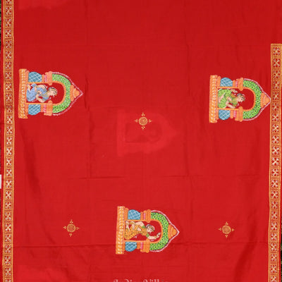 Red Elephant Nartaki Pattachitra Pure Silk Saree