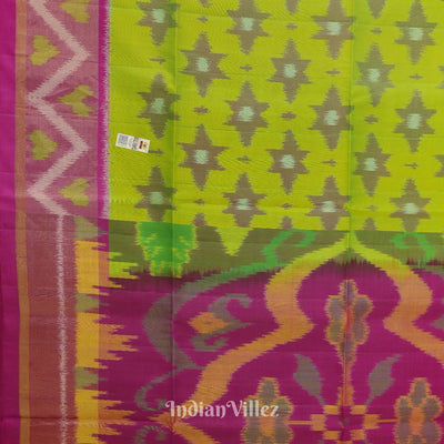 Parrot Green With Pink Dual Tone Pochampally Ikat Handloom Silk Saree