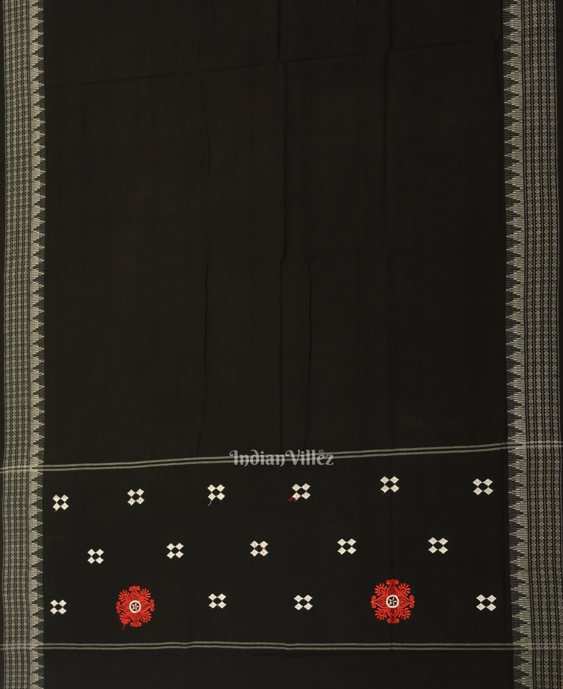 Red with Black Floral Buti Odisha Ikat  Sambalpuri Dress Material & Dupatta