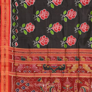 Black Red Rose Flower Theme Khandua Silk Saree