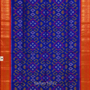 Royal Blue with Rani Pink Border Pochampally Ikat Silk Saree