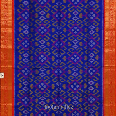 Royal Blue with Rani Pink Border Pochampally Ikat Silk Saree