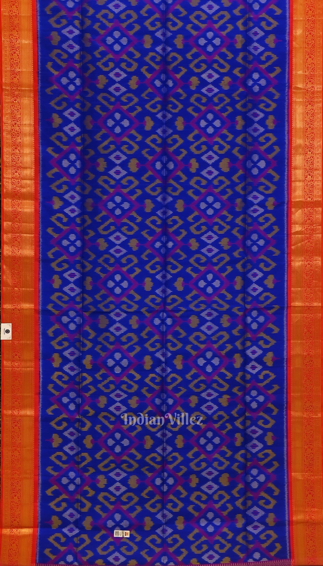 Royal Blue with Rani Pink Border Pochampally Ikat Silk Saree