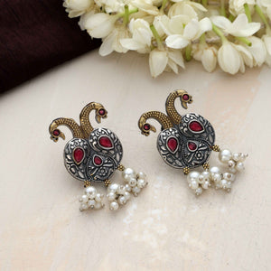 trueBrowns Silver Gold Tone Peacock Stud Earrings