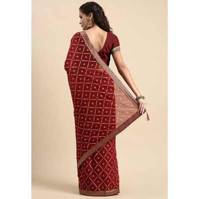 Maroon Floral Foil Printed Zomato Saree