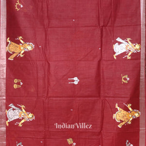 Maroon Nartaki Theme Hand-Painted Pattachitra Saree