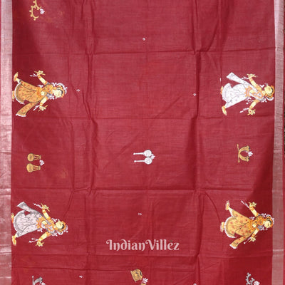 Maroon Nartaki Theme Hand-Painted Pattachitra Saree