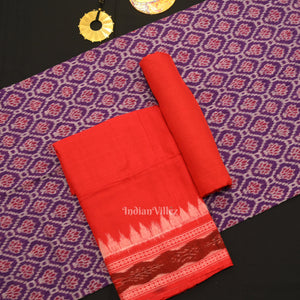 Violet Red Odisha Ikat Sambalpuri Dress Set & Dupatta