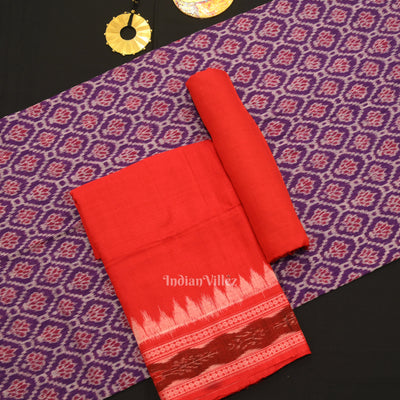 Violet Red Odisha Ikat Sambalpuri Dress Set & Dupatta
