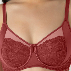Glam Floral Non-Padded Wired Minimizer Bra - Cowhide