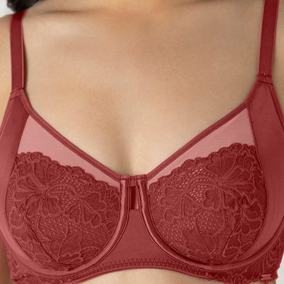 Glam Floral Non-Padded Wired Minimizer Bra - Cowhide