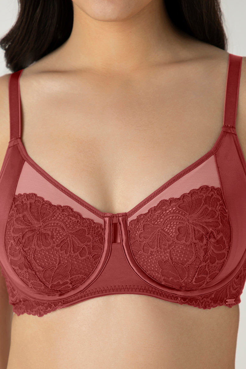 Glam Floral Non-Padded Wired Minimizer Bra - Cowhide