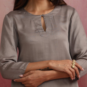 trueBrowns Grey High low Kurta Set