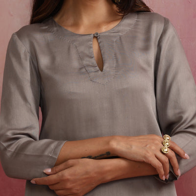 trueBrowns Grey High low Kurta Set