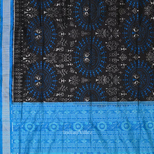 Black Dual Tone Tribal Theme Sambalpuri Silk Saree