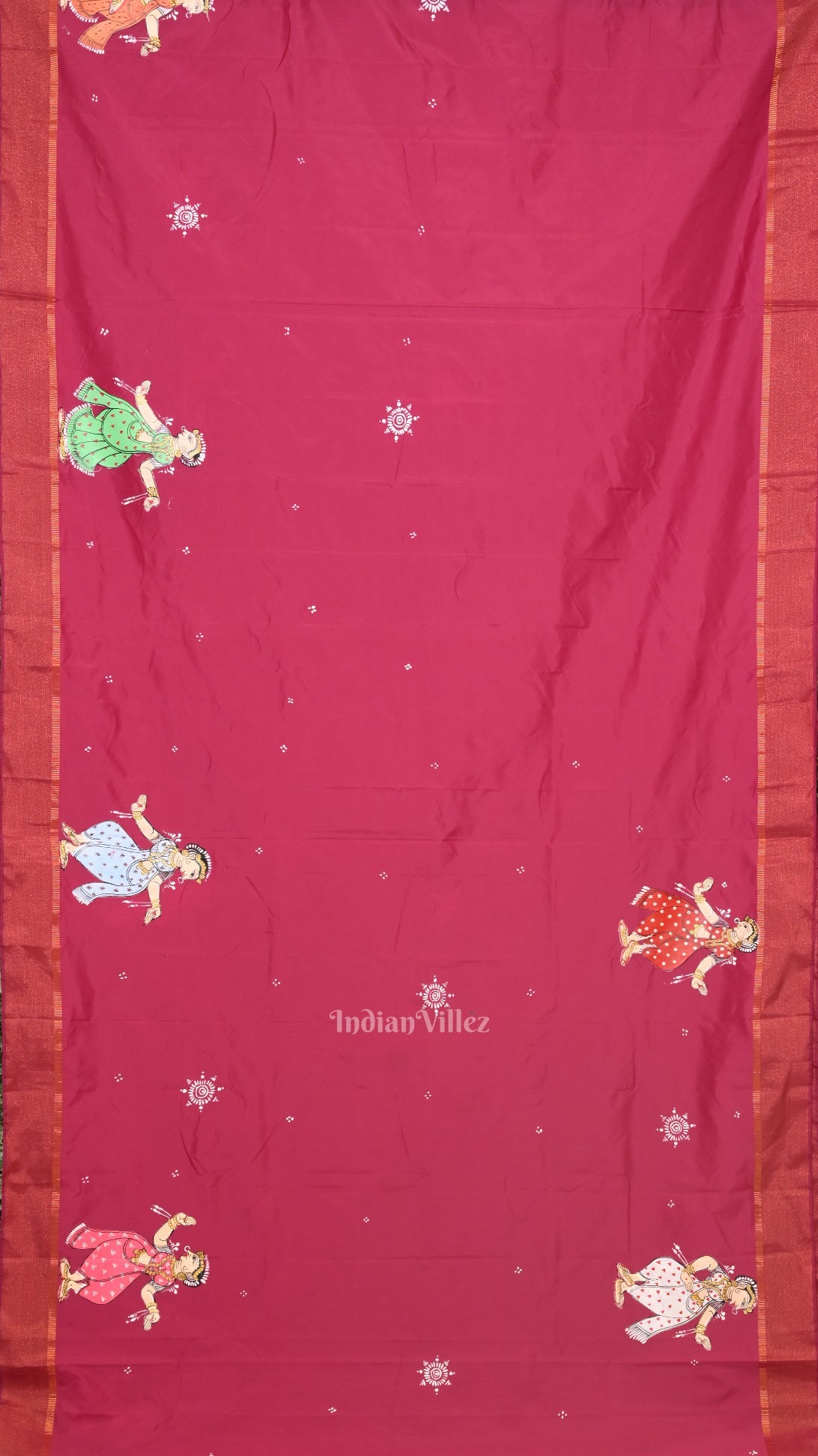 Magenta Pink Nartaki Theme Hand- Painted Pattachitra Saree