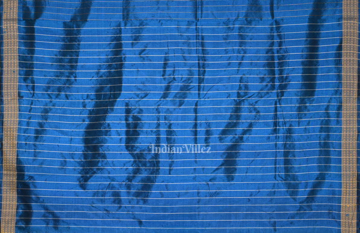 Indigo Blue Floral Odisha Ikat Khandua Silk Saree with Jungle Anchal