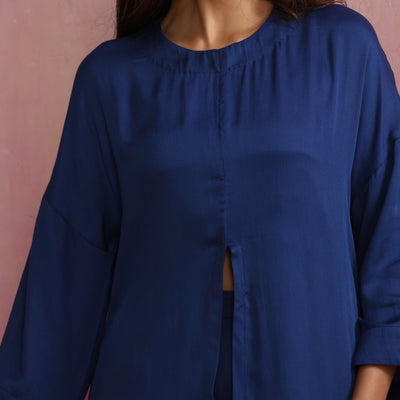 trueBrowns Blue Modal Front Slit Kurta set