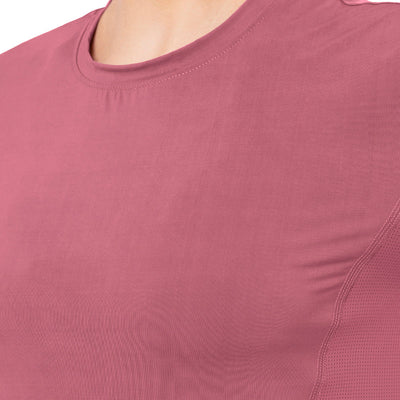 Flaunt Short Sleeve Round Neck Workout T-Shirt - Heather Rose