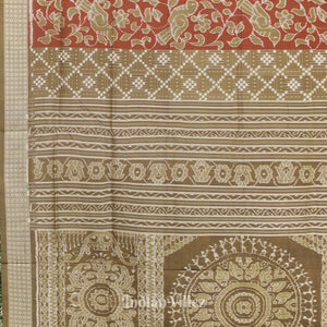Moss Green with Maroon Odisha Ikat Sambalpuri Silk Saree